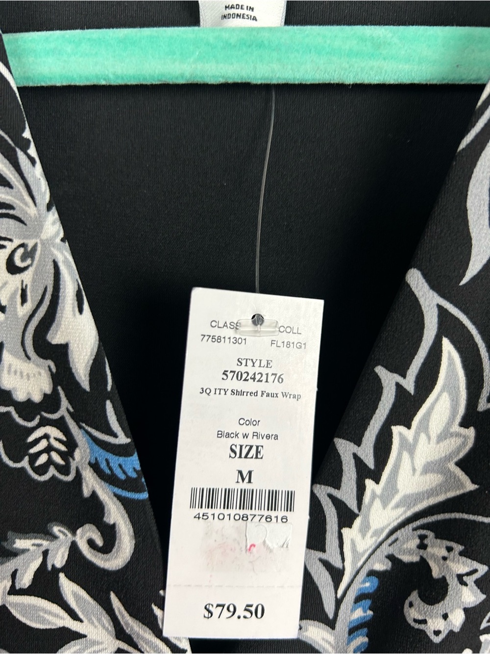 White House Black Market Faux Wrap Dress Black Blue Paisley Floral NWT Medium - Picture 6 of 9